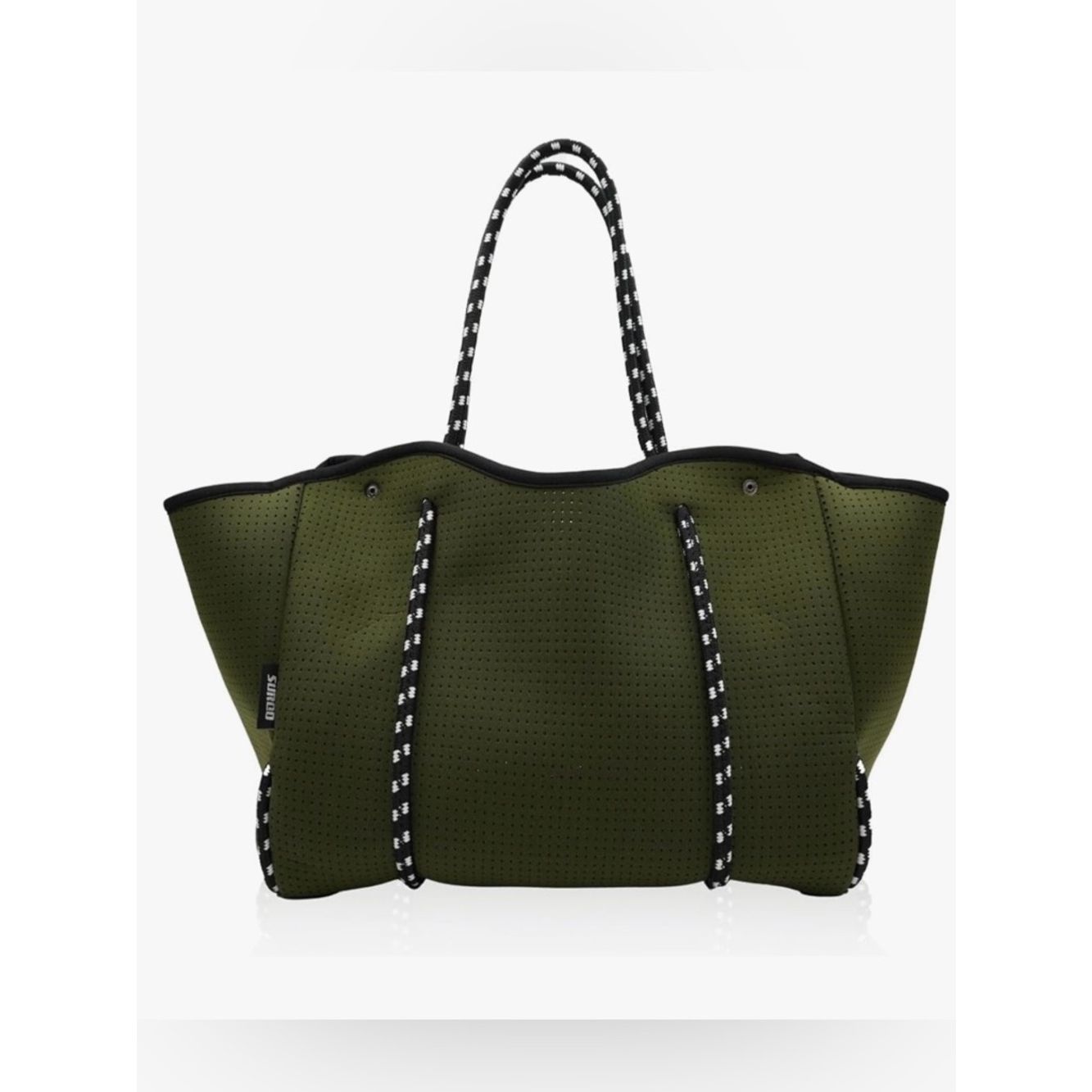 New Neoprene Olive Green Tote Bag With Contrast Rope Handles